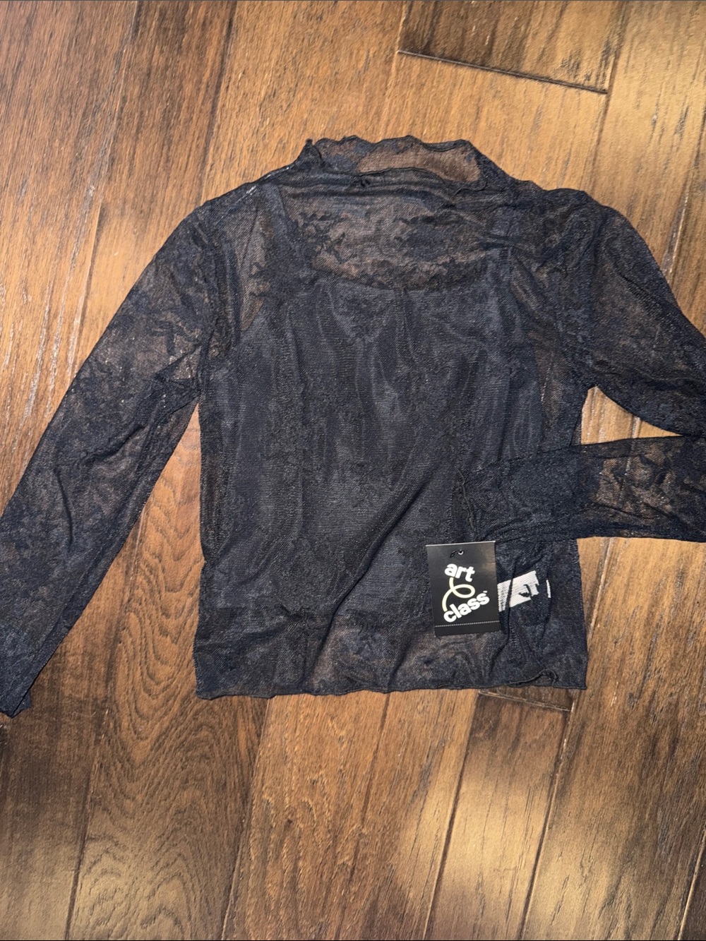 art class Black Sheer Long-Sleeve Mesh Top new 6-7 small